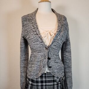Croft & Barrow Womens XS Knit Cardigan‎ Sweater Gray Black Button Front